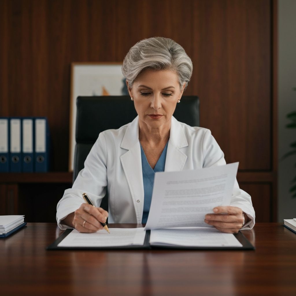 Medical professional reviewing documents